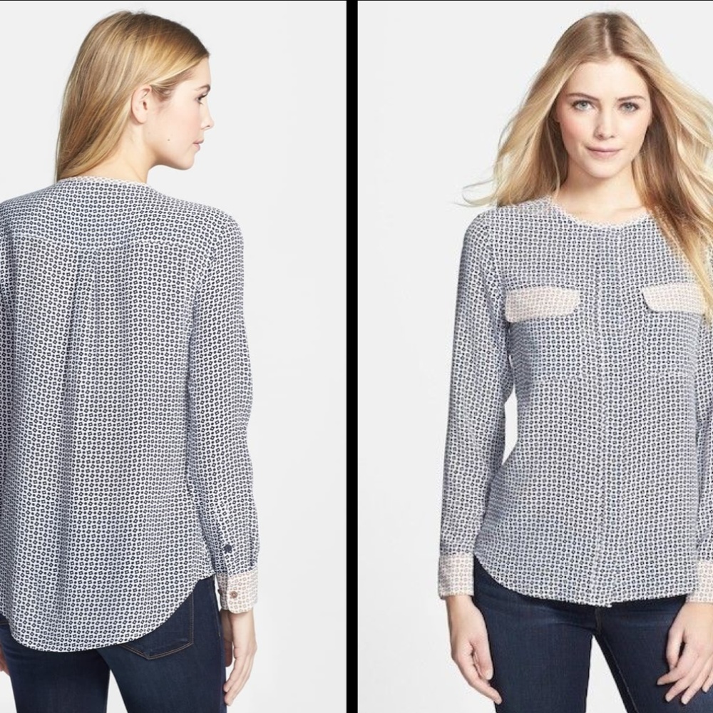 Equipment Lynn Contrast Trim Silk Blouse Medium M